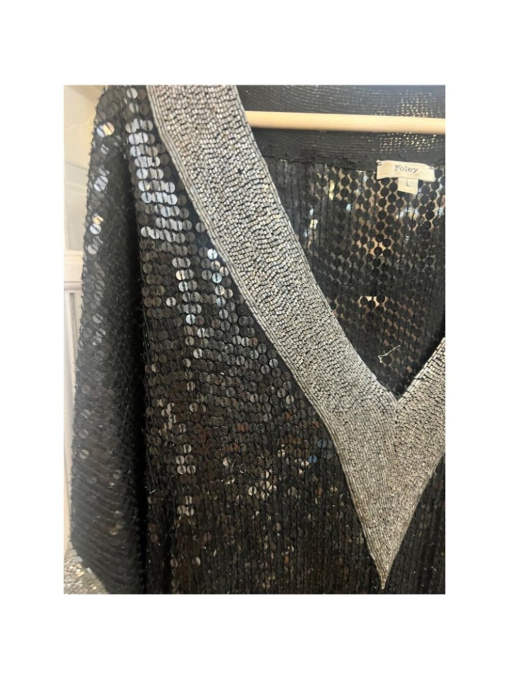 Foley L Black Sequin Silk V Neck Kaftan Dress Tunic Top cocktail formal disco. E - Picture 6 of 8